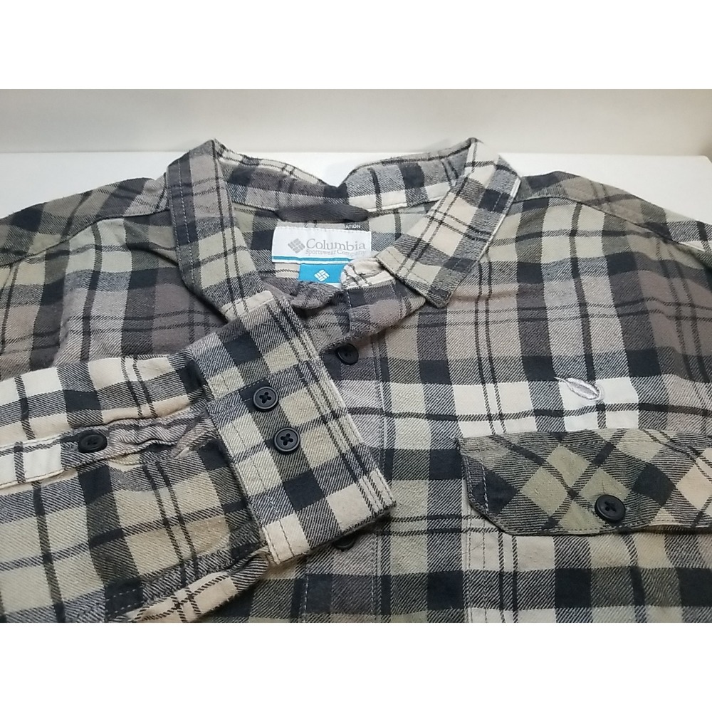 Columbia Mens Gray Plaid Flannel Long Sleeve Button Up Shirt‎ Size 2XL XXL